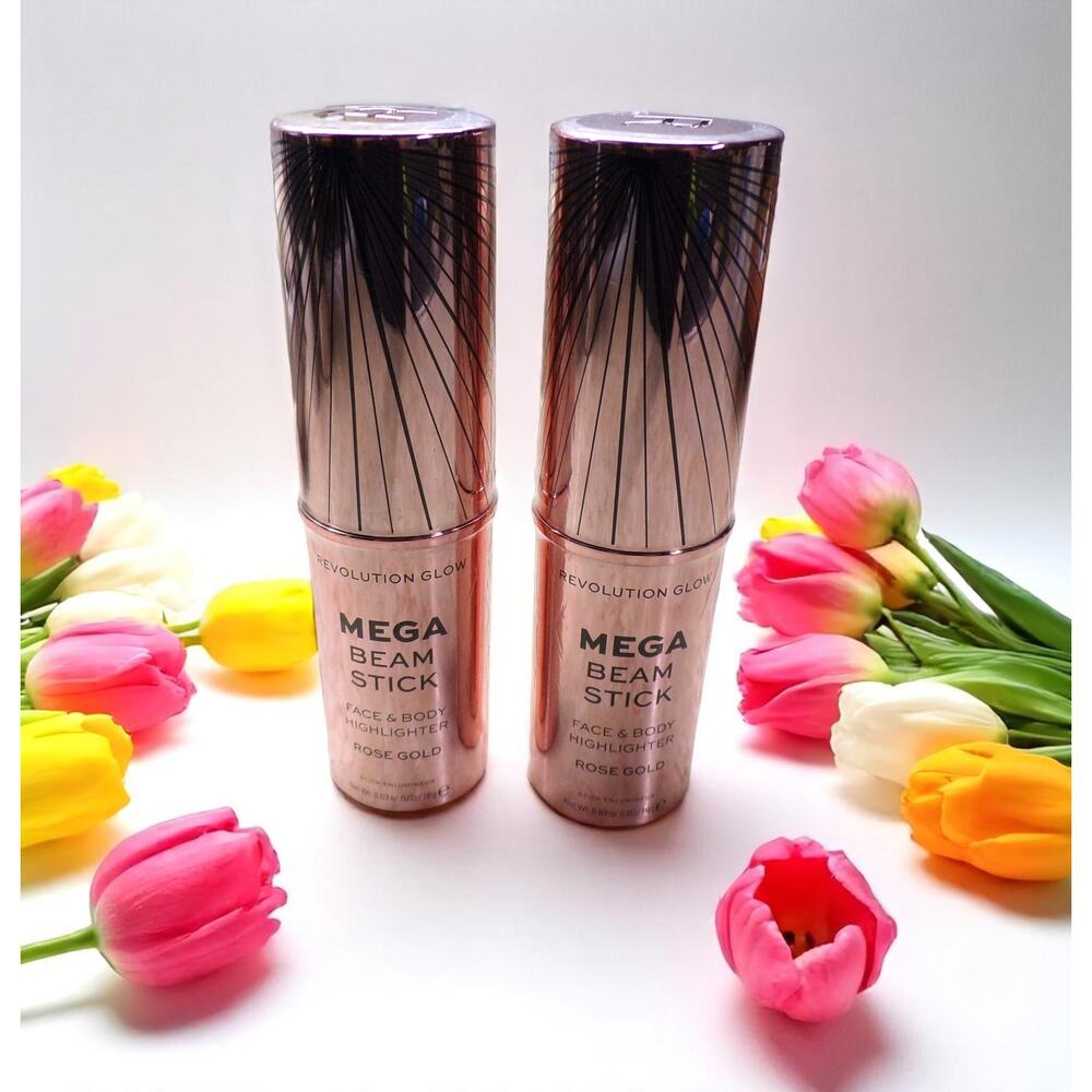 (2) Revolution of London Glow Mega Beam Stick  Face & Body Highlighter Rose Gold